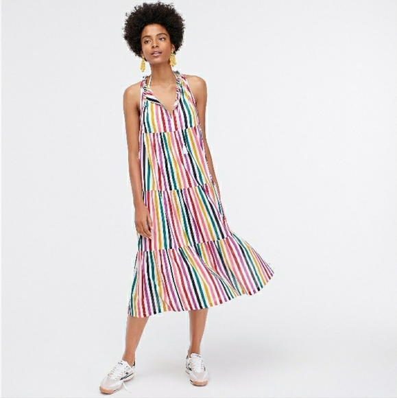 J. Crew Dresses & Skirts - JCrew Rainbow Tiered Striped Flowy Cotton Midi Dress SZ XXS